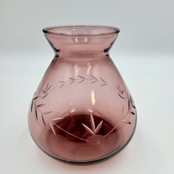 Vintage Cranberry Purple Etched Vase Round Read - Picture 6 of 11